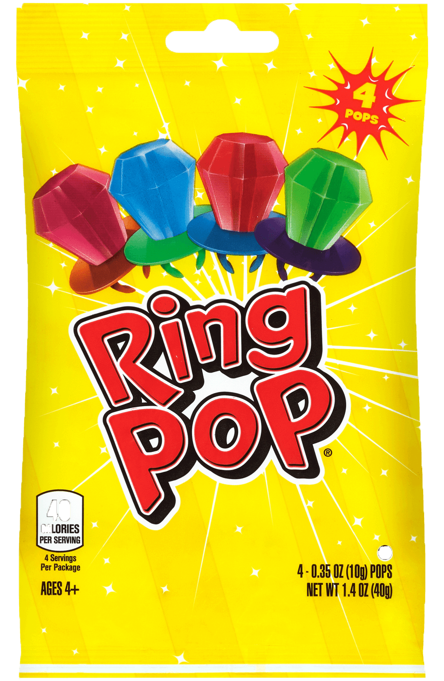 Ring Pop Bag 4-0.35 OZ (10g), Net Wt 1.4 OZ (40g) - Walmart.com